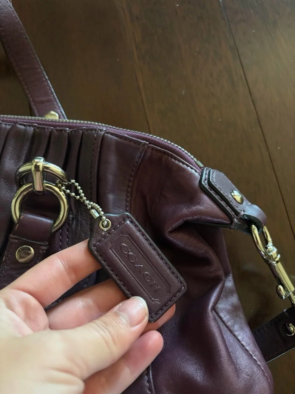 Coach Plum Leather Satchel with Silver Hardware